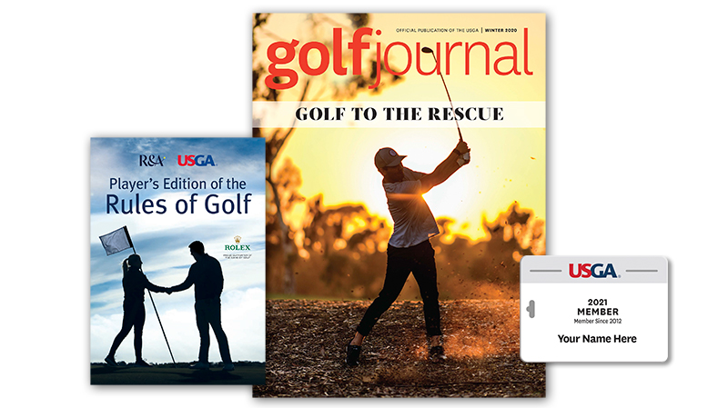 USGA Rules of Golf book, Golf Journal, and member card