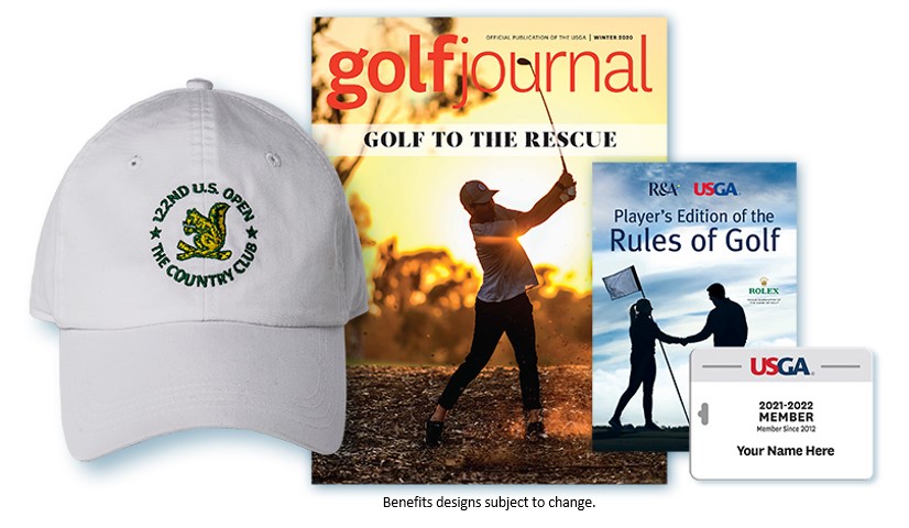1894 Club member benefits US Open hat, Golf Journal, Rules book, name tag